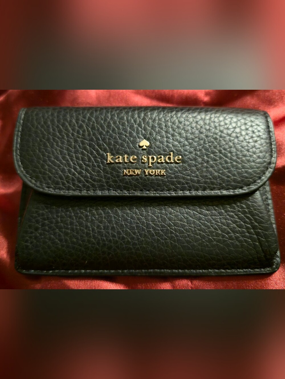NWT Kate Spade Black Pebbled Leather Card Wallet